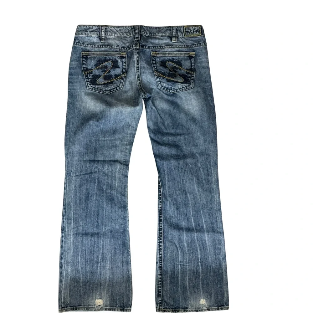 Silver Jeans Tuesday Bootcut Mens 34x33 Blue Good Distressed Low Rise‎ Denim